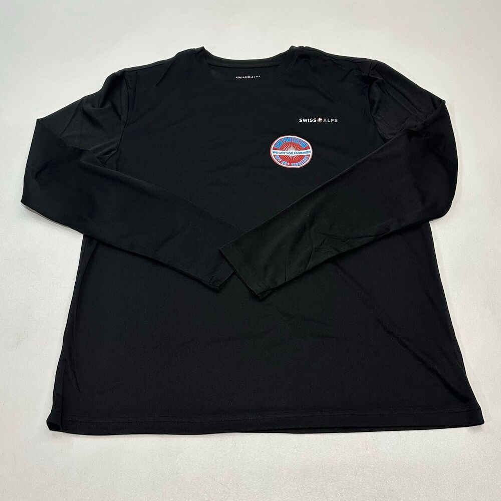 Swiss Alps Long Sleeve Shirt Black Logo, Size Large